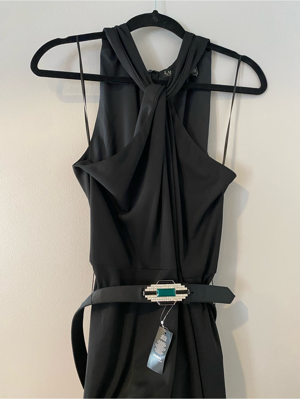Lauren Ralph Lauren Black Twist-Neck Wide-Leg Jumpsuit - Picture 7 of 9